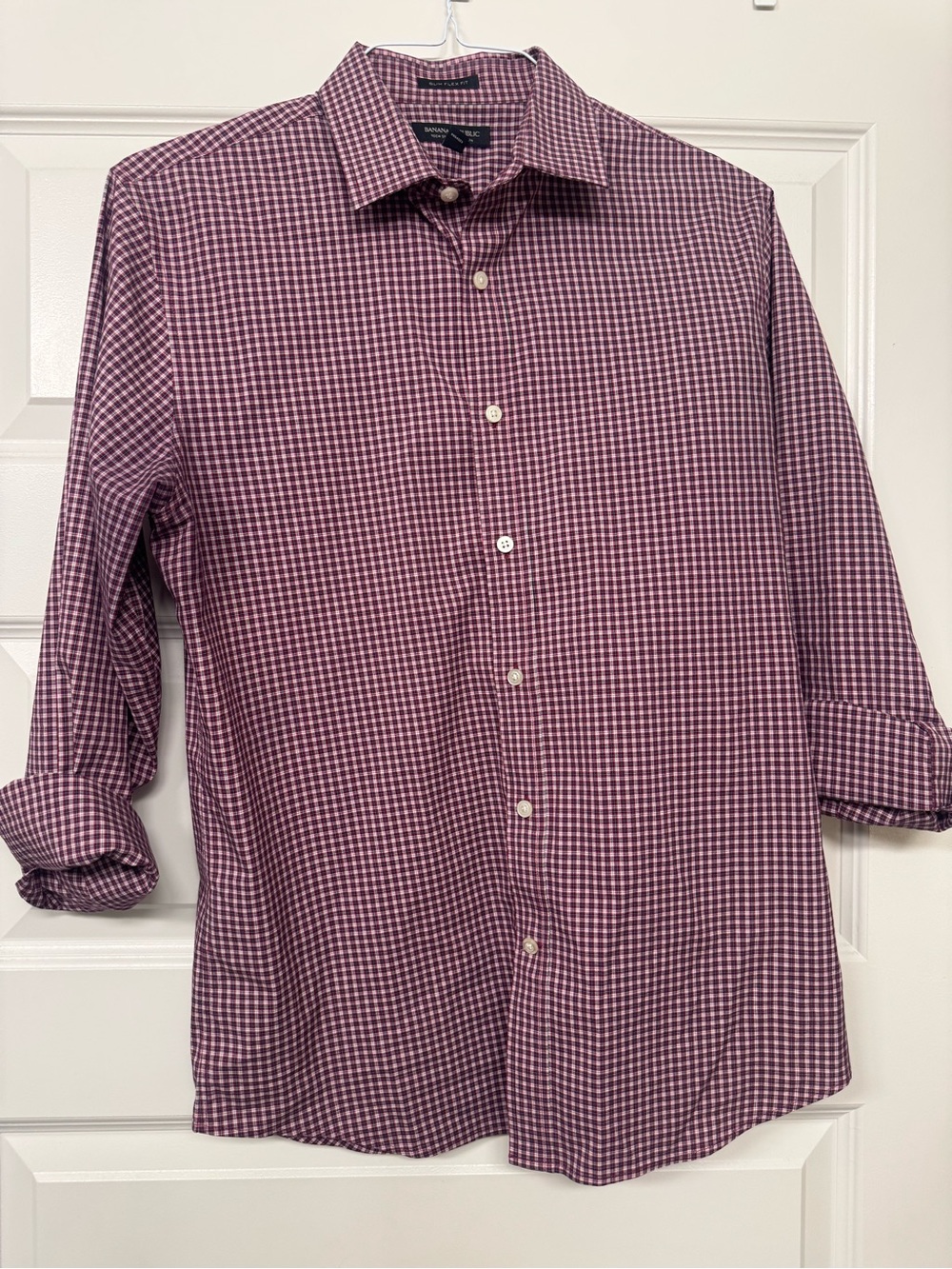 Banana Republic Men's Purple and White Check Dress Shirt